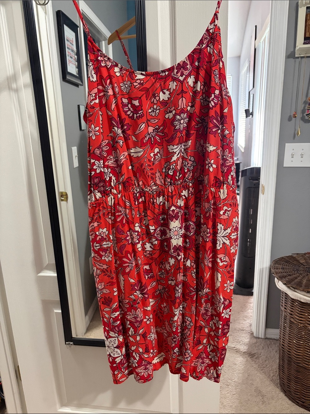 Old Navy Red Floral Midi Dress